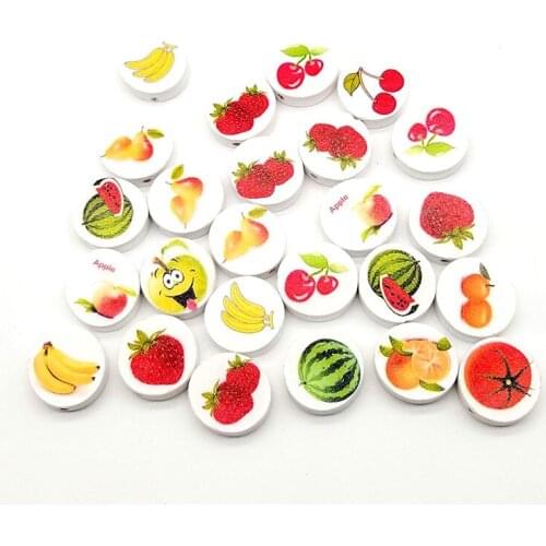 100pcs 20mm DIY wooden beads accessories flatback bottom circular fruit charms children round pad beads wood material wholesale