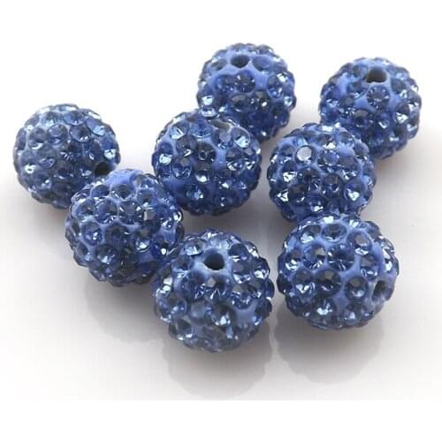 100pcs/lot 10mm Light Blue Color Rhinestone Loose Beads 6 Rows Pave Disco Ball For Jewelry Making