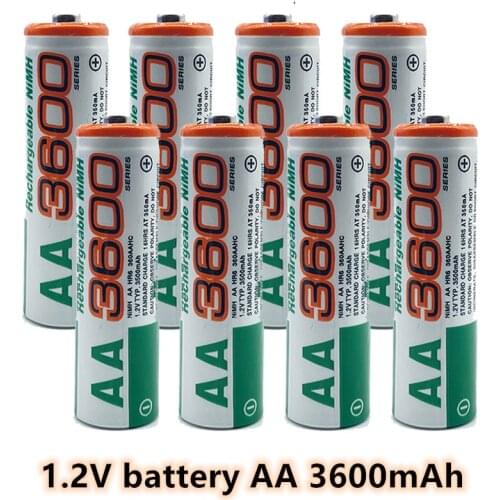 2021 100% new AA battery 3600 mAh rechargeable battery, 1.2 V Ni-MH AA battery, suitable for clocks, mice, computers 2
