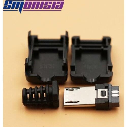 1000Sets 180 Degree 8mm Long Micro USB Type B Male Jack 5pin 4 in 1 Assembly Connector Plug Socket