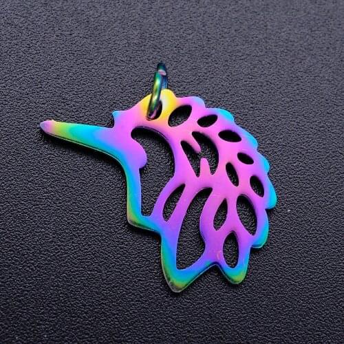 5pcs/lot 100% Stainless Steel Unicorn diy Charms With Rainbow Plated Wholesale Finding Charm Suppliers For Earring Making