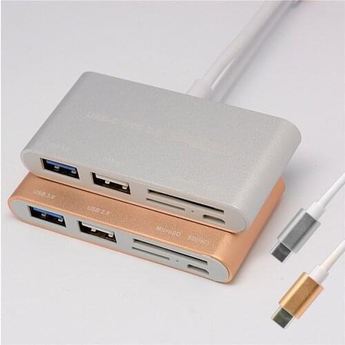 Elisona USB Hub 5 in 1 Type C Adapter with 1USB 3.0 USB 2.0 SD/TF Card Reader Port for MacBook DELL HP and Other Type C Phone