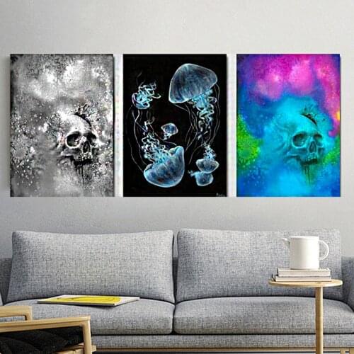Diamond Painting Jellyfish Cross Stitch Full Square Round Drill Needlework Skull Halloween Decoration Diamond EmbroideryZP-4436