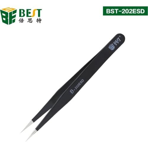 BST-202ESD Anti static 202 Stainless Steel Straight Tip Forceps Precision Soldering Tweezers Electronic ESD Tweezers Tool