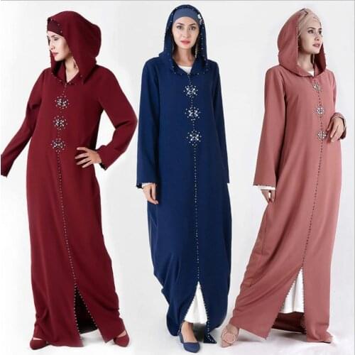 Dubai Turkey Dress female Djellaba Femme hooded beading dress F1050