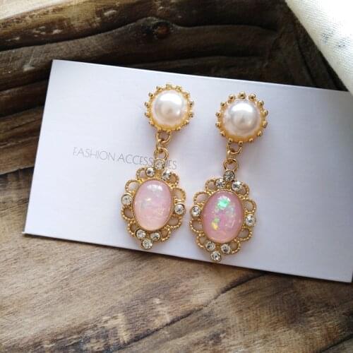 Baroque retro palace style exquisite micro-set zircon clip earrings sweet Pink Water Drop Stone ears clip Women girls gifts