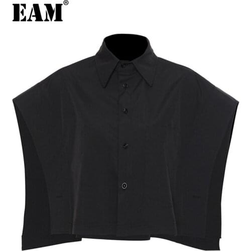 [EAM] Women Loose Fit Black Single Breasted Short Big Size Vest New Lapel Sleeveless Fashion Tide Spring Summer 2021 1DE1686