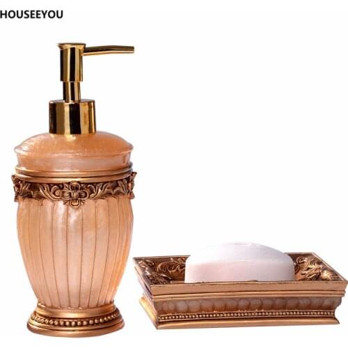 Resin Elegant Bathroom Accessories Set 2Pcs/set Soap Box Lotion Dispenser Gold/white European Roman Style Birthday Wedding Gift