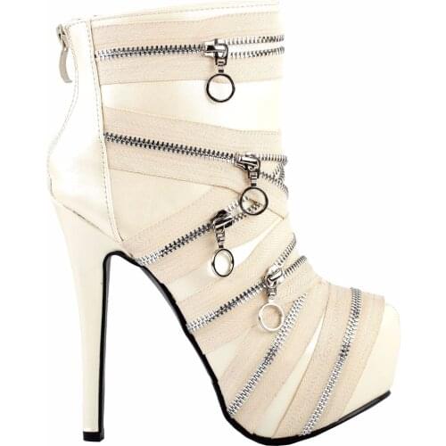 LF80845 Punk Zip Gothic Platform Stiletto Ankle Boots Black/Beige Size 4/5/6/7/8/9/10