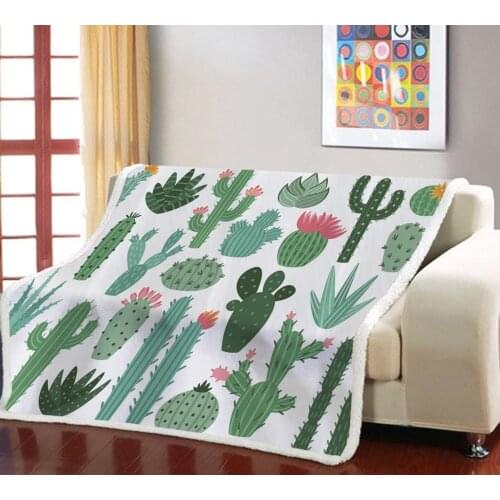 Cactus Sherpa Fleece Blanket Tropical Plants Home Warm Blanket Fashionable Bedspread Fleece Throw Blanket Adults Kids Blanket