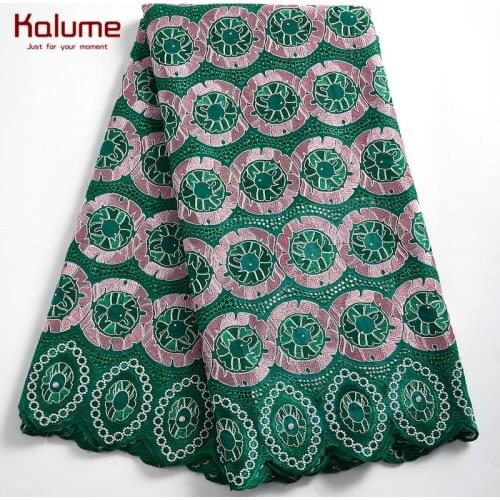 Kalume African Cotton Lace Fabric DIY Swiss Voile In Switzerland Stones Nigerian Cotton Lace Fabric For Party Dress F2352