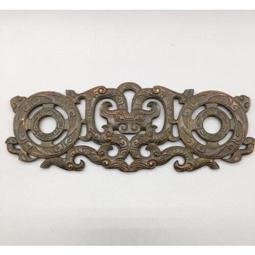 Chinese antique collection old copper hollow dragon and phoenix double-sided brand town house transfer pendant small ornaments/1