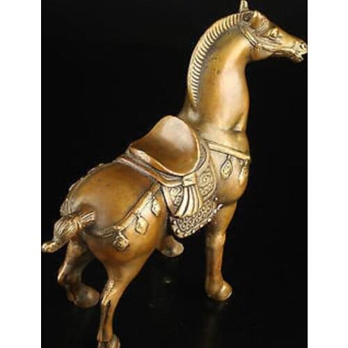 Brass Collectable Vintage Old Brass Casting Good Luck Vivid Horse Art Statu Garden Decoration 100% real Brass Bronze