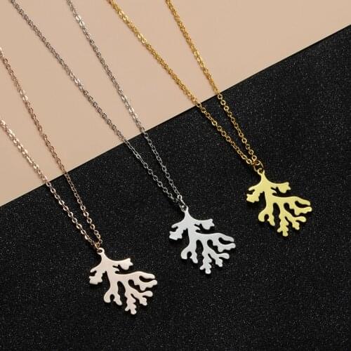 Cxwind Cute Marine Life Pendant Necklace Women Charm Barrier Reef Coral Silhouette Tree Nature Inspired Statement Chain Jewelry