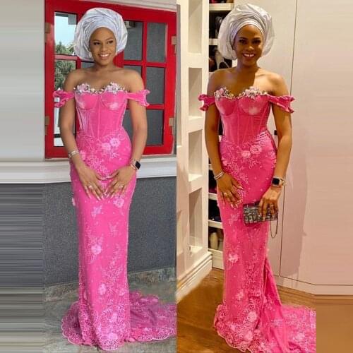 Sweetheart Prom Dresses Elegant Off Shoulder Formal Dress 3D flowers Lace Applique Evening dress Party Gowns Arabic Aso Ebi