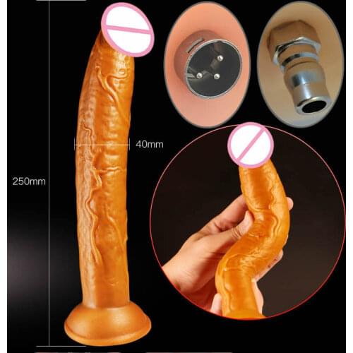 25*4cm Sex Machine Attachment Senior Soft Liquid Silicone Long Gold Dildo Suction Cup Anal Plug Penis Love Toys For Adult M07