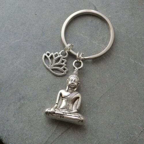 2019 NEW Buddha Keychain,Lotus Flower Keyringsilver color Spiritualist Key Ring,Gift For Friend MEN WOMEN fashion llaveros