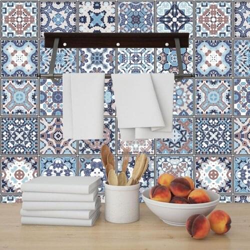 Portugal Morocco Blue Tiles Wall Sticker Home Decor Bathroom Kitchen Waist Line Wall Decals Waterproof PVC DIY Simulation Tile