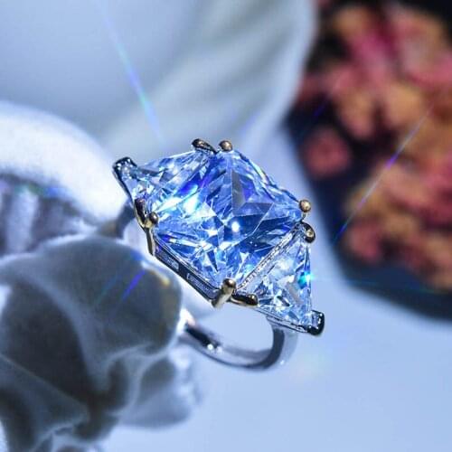 Luxury Pink Austrian Crystal Big Square Stone Rings For Women White Gold Color Zircon Wedding Bands Engagement Ring Jewelry Gift