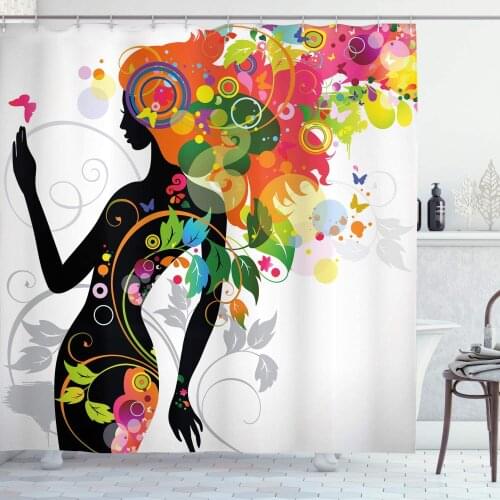 Madame Modern Version with Spring Spiral Circles Leaf Botany Girl Print Bathroom Décor