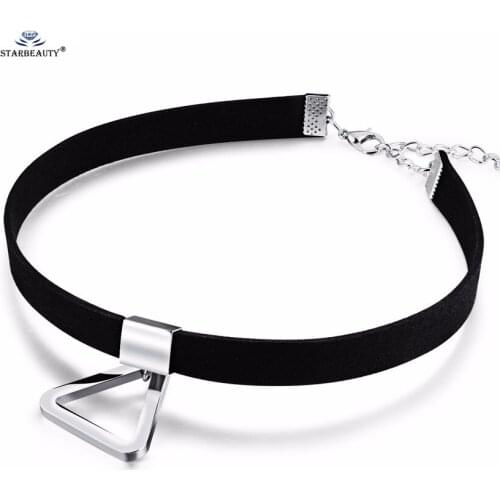 Starbeauty Cool Wild Triangle Choker Necklace Women Black Wide Flannel Collar Necklaces & Pendants Neck Chain Lady Jewerly
