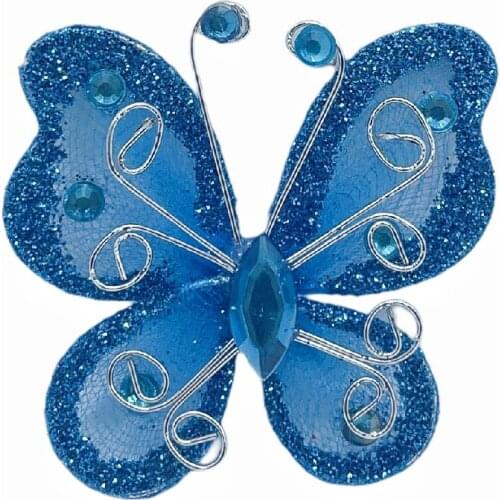 Suoja 10pcs NAVY Organza Wire Rhinestone Butterfly Glitter Wire Butterflies For Craft Party Wedding Decorations