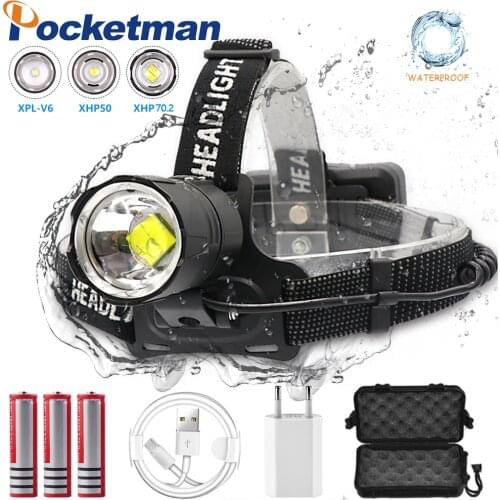 70000 Lumen XHP-70.2 led Headlamp Fishing Camping headlight High Power lantern Head Lamp Zoomable USB Torches Flashlight 18650