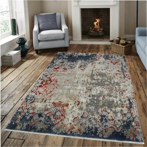 Fresco Collection Cream-Navy Blue modern Tumbled Pattern living room/bedroom/dining room/Study/kitchen