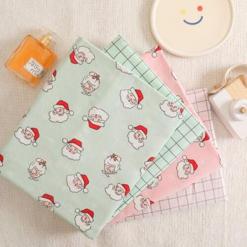 160x50cm Printed light green pink Christmas Snowman Twill Cotton Fabric, Making Home Decoration Gift Wrap Cloth