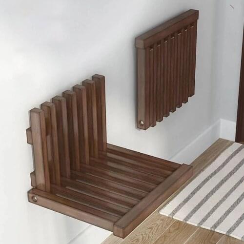 Ultra Thin Hidden Folding Stool Porch Chair Shoe Changing Chair Wall-Mounted Folding Bathroom Stool Woodware