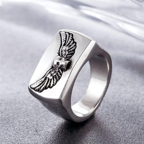 Vintage Gothic Wings Skull Ring Mens Stainless Steel Biker Rings Male Hip Hop Punk Rock Rings Creativity Boyfriend Birthday Gift