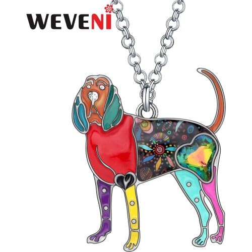 WEVENI Rhinestone Crystal Enamel Alloy Sweet Bloodhound Dogs Necklace Pets Pendant Fashion Party Jewelry For Women Girls Gifts
