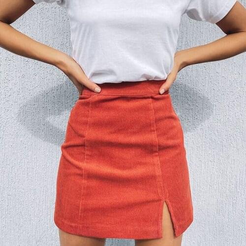 2020 New Summer Mini Skirts Womens Vintage Corduroy Split Sexy Clubwear High Waist Pencil Bodycon Skirt Female Faldas Mujer Moda