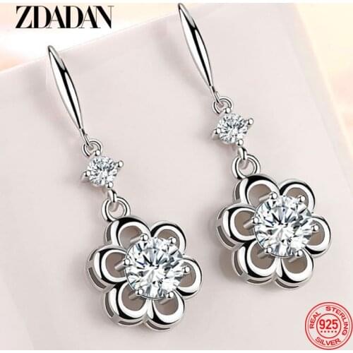 ZDADAN 925 Sterling Silver Zircon Petal Dangle Earrings For Women Fashion Jewelry Party Accessories Wholesale