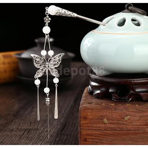 Women Vintage Chinese Traditional Butterfly Tassels Hair Stick Pin Accessory