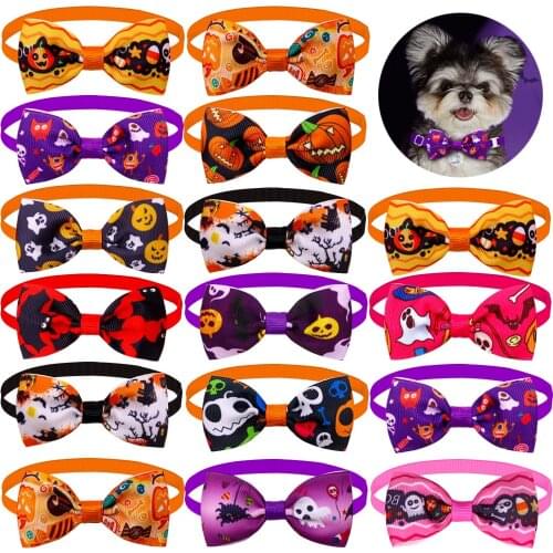 1pcs Halloween Dog Bowties Accessories Pumpkin Ghost Pet Cat Dog Bowtie Ties Puppy Dog Bowtie Collar Pet Holiday Supplies