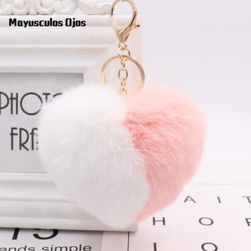 1PC Color Matching Love Bag Pendant Heart Keychain Heart Shape Hair Ball Pendant Fur Car Keychain Plush Toys