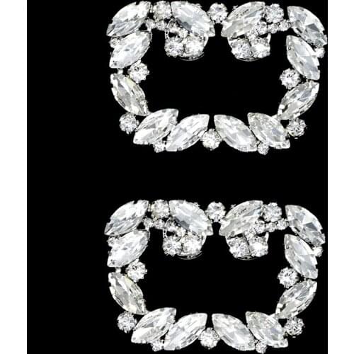 1pc Shoe Square Bowknot Shape Clips Fashion Rhinestone Silver Shoes Buckle Elegant For Shoe Decorations For Women Girl 5.7*4.2cm