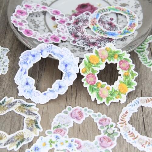 15pcs Aesthetic Beautiful Flower Wreath Scrapbooking Stickers DIY Craft Planner Book Diary Postcard Decorative Sticker Pack