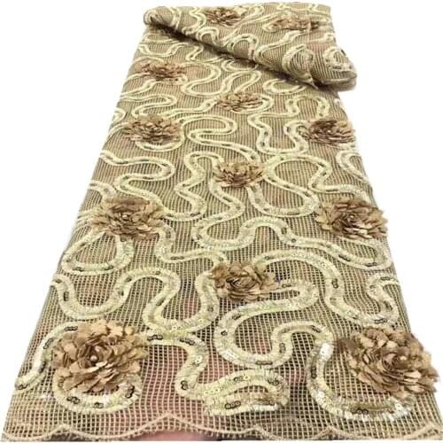 3D Flower African Sequins Lace Fabric 2021 High Quality Lace French Lace Fabric Sewing Nigerian Lace Fabrics For Dress r20-36