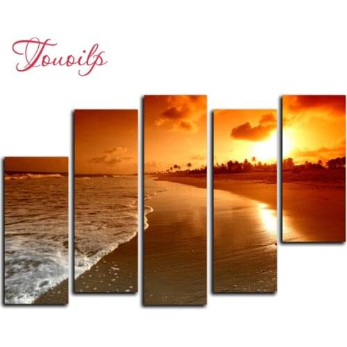 5pcs,Full square&round DIY Sunset beach 5d Diamond Painting Cross Stitch Diamond Embroidery Patterns rhinestones Diamond Mosaic