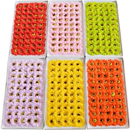 50PCS Soap Flower Artificial Flowers Little Daisies Sun Flower Flower Head Bouquet Making Gift Box With Florist Materials