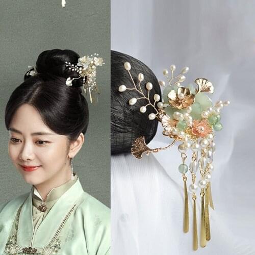 9 Designs Vintage Original Handmade Hair Stick Colored Glaze Petals Pearl Beads Head Jewelry for Drama The Sword and The Brocade