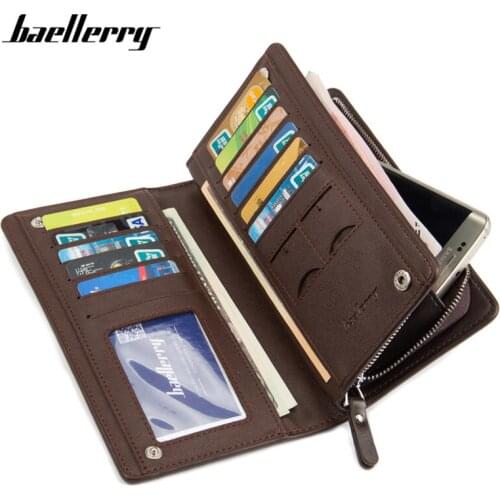 Brand Designer Men Long Wallets with Phone Pocket Photo Card Holder Fashion Zipper&Hasp Black Clutch Bag Male Wallet