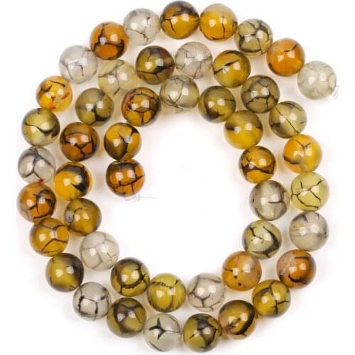 Natural Stone Beads 4/6/8/10mm Yellow Dragon Veins Agates Round Loose Beads for Jewelry Making Diy Bracelets Accessories