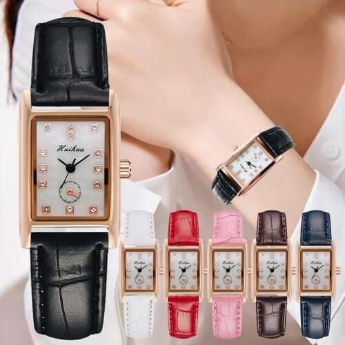 2020 New Watches Women Square Rose Gold Wristwatches Black Leather Fashion Brand Watch Female Ladies Quartz Clocks Montre Femme