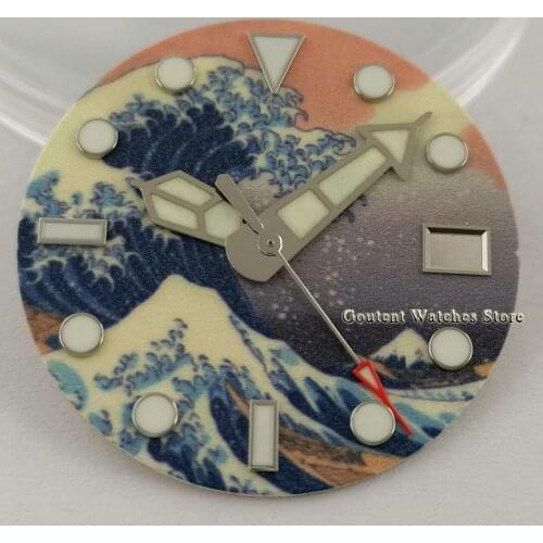 Watch dial + Watch hands Goutent 28.5mm Sterile C3 Super Green Luminous Dial fit NH35 Movement Watch Spare Parts