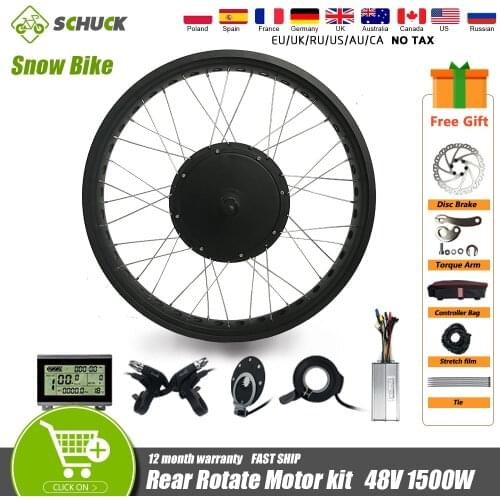 48V 1500W Snow ebike Conversion Kit 20 26in 4.0 Tyre Dropout 170mm Ebike Rear Rotate Hub Motor Kit For Electric Fat Bike Kit