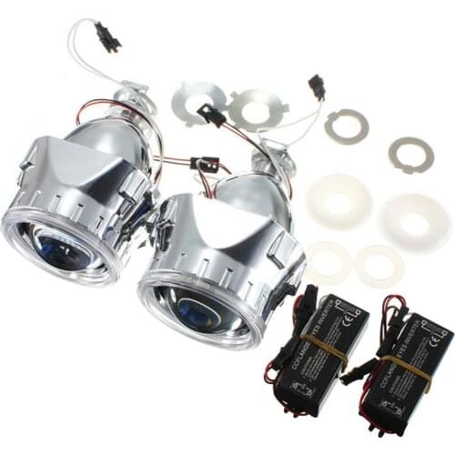 H1/H4/H7 Universal 1 Pair 2.5 inch Mini HID Bi-xenon Projector Lens LHD/RHD headlight with Light Guide Angel eyes and Inverter