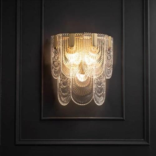 Crystal wall lamp light luxury living room background wall bedroom bedside E14 modern creative lighting glass iron dining room